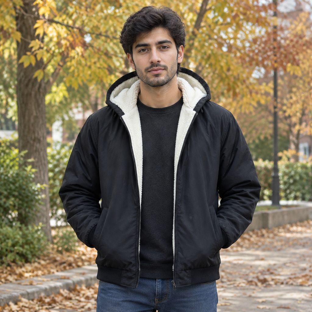 کاپشن مردانه مشکی داخل تمام خز مدل adidas-مشکی